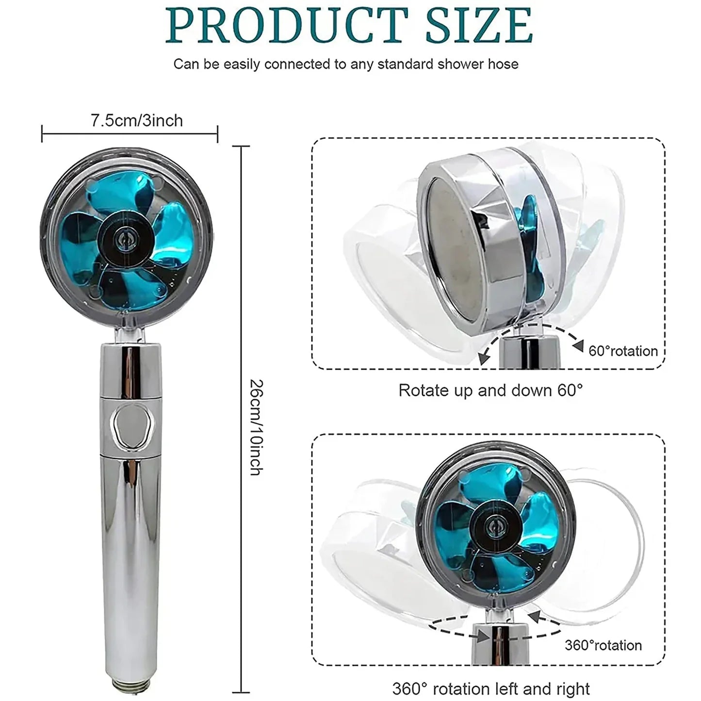 Pressurized Shower Head Turbine Shower Accessories One Piece Water Stop