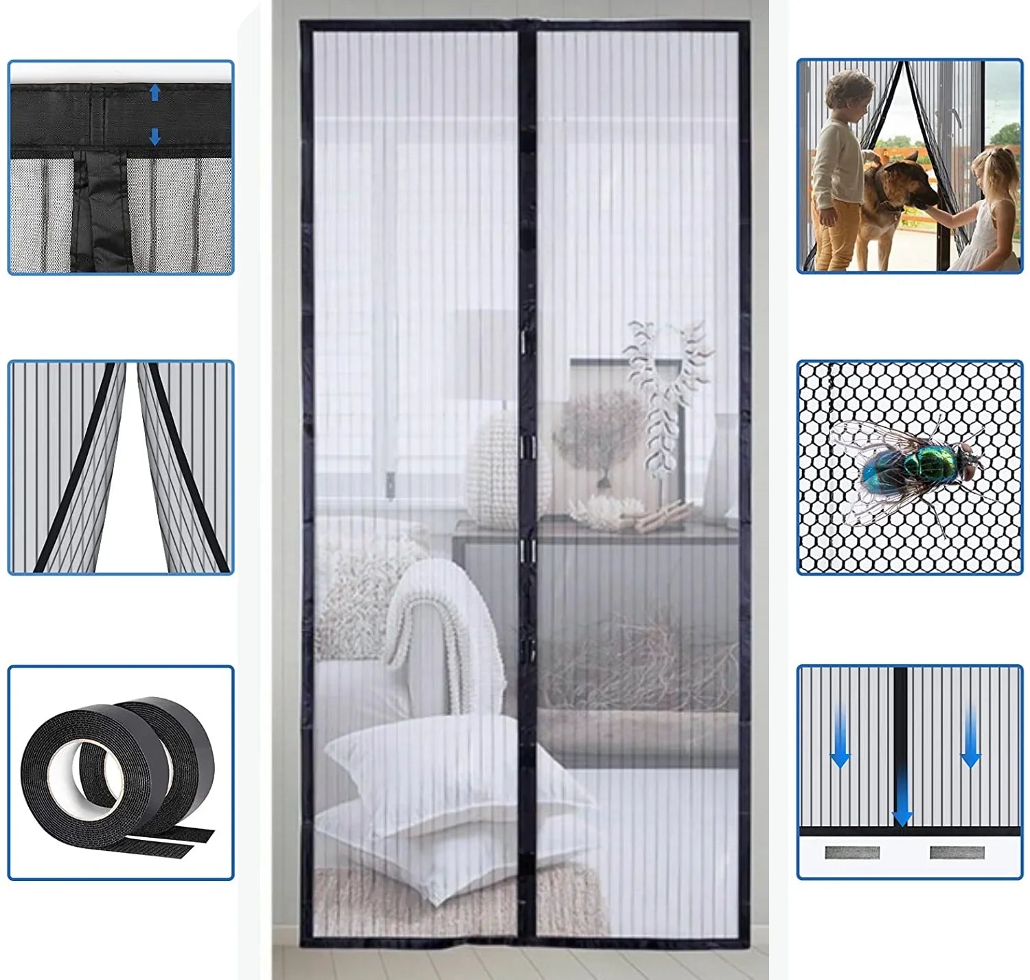 Hands-Free Retractable Magic Mesh Screen Door – Magnetic Closure, Easy to Install, Keeps Bugs Out