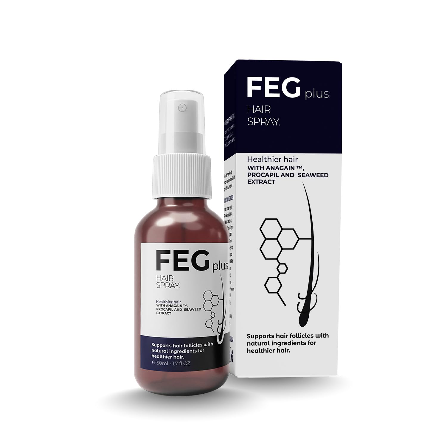 Feg Plus Hair & Beard Growth Serum Spray 50ml – 5% Minoxidil with Seaweed, Rosemary, Redensyl & Anagain for Hair Regrowth & Anti-Hair Loss