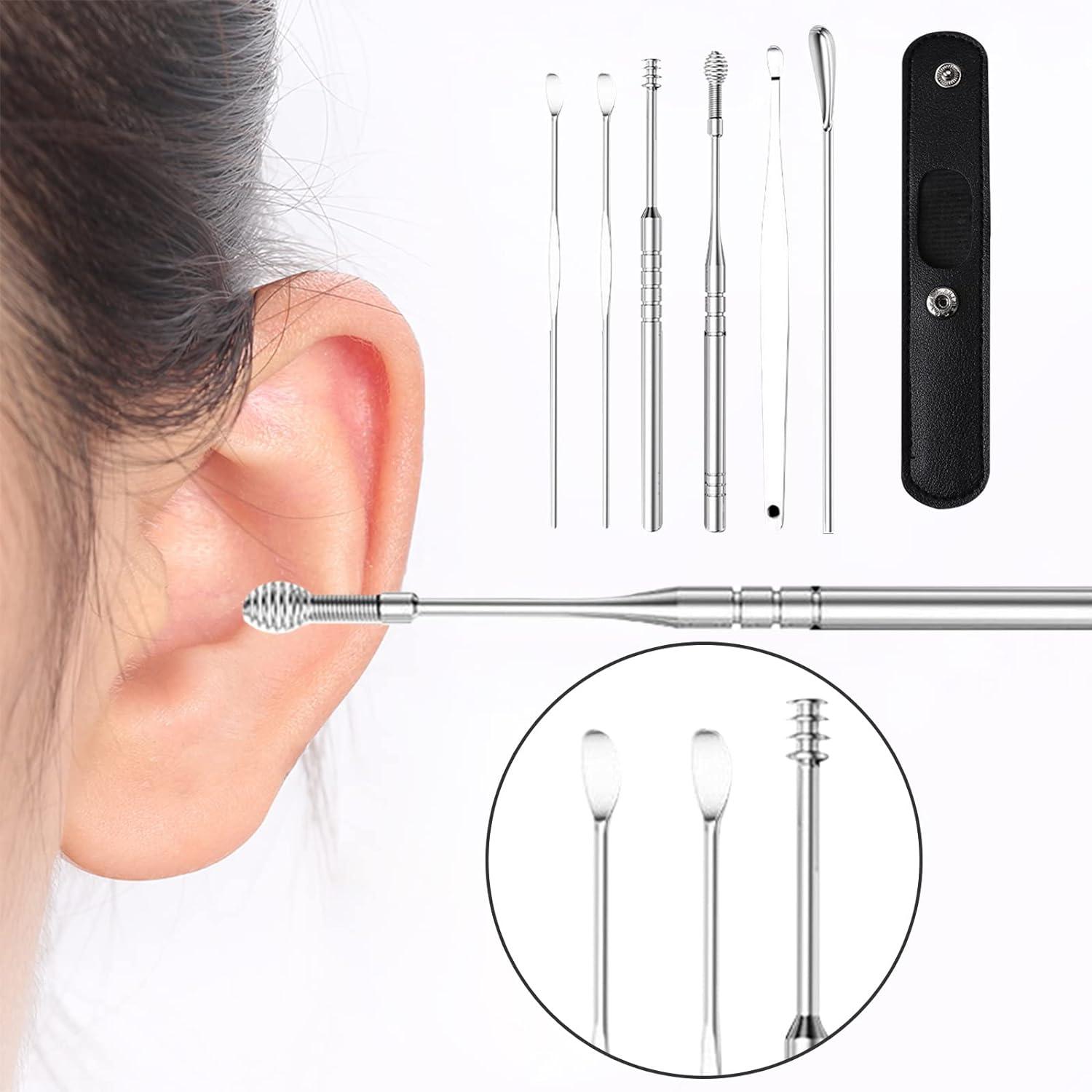 Ear Pick 6 Pcs With Storage Bag Dig Ear Wax Remover Cleaner Care Portable Travel Kit Cleaner Spoon.