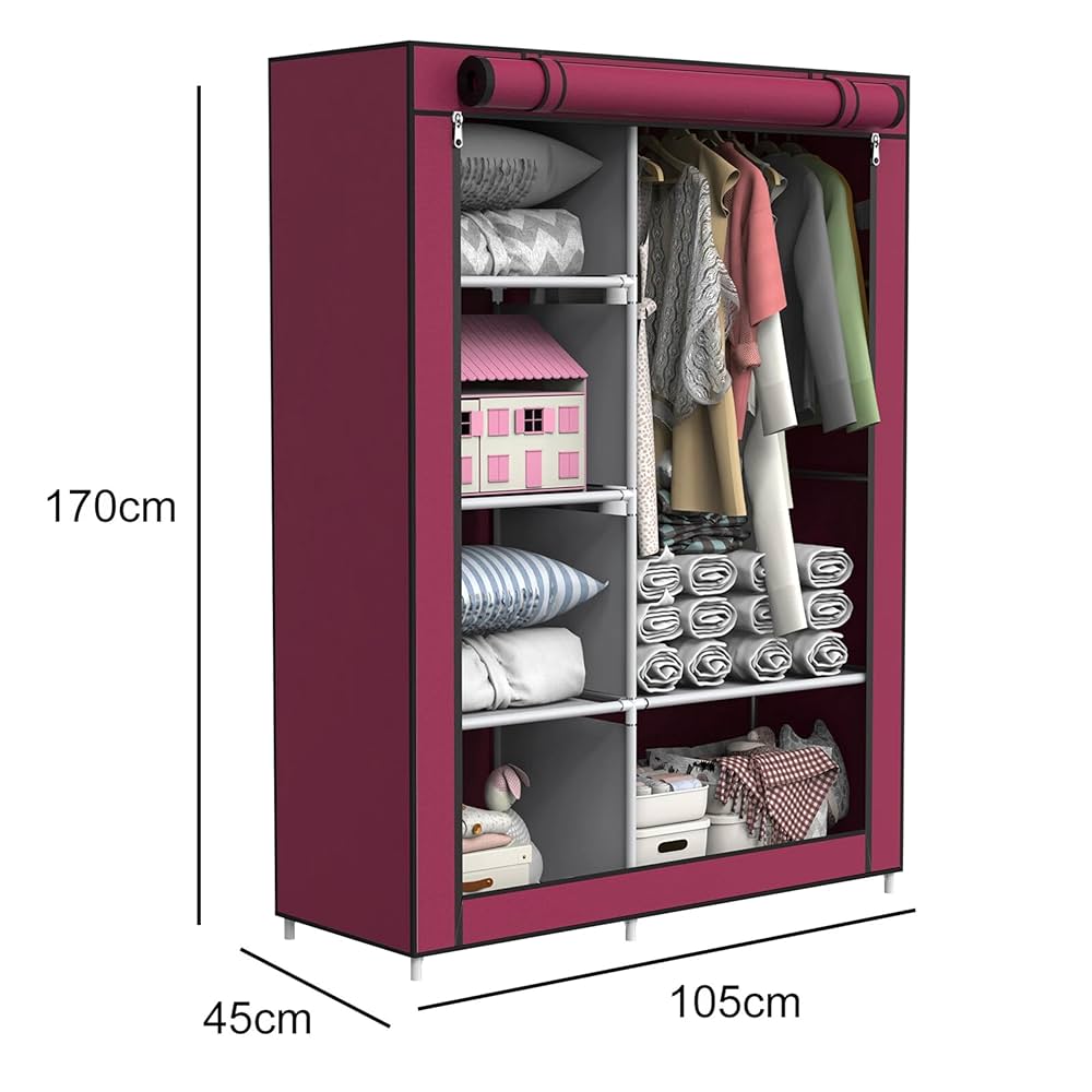 2-Door Foldable Closet Wardrobe – Portable Storage Organizer with Shelves (105x45x175cm, Random Color)