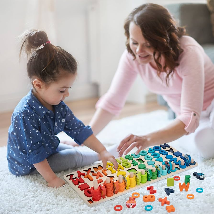 Wooden Puzzle Sorting Learning Board Toys | Abc, Numbers, Shapes, Abacus, Fish Picking Activity And Animals | Preschool Education Montessori Toys