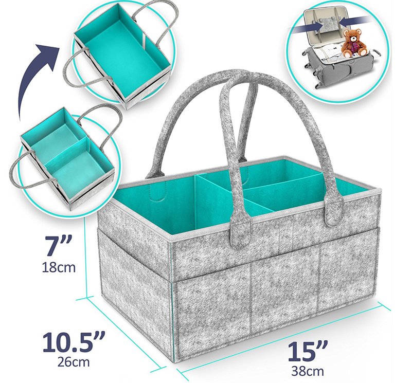 Foldable Baby Diaper Caddy Organizer – Portable Storage Basket – Essential Bag For Nursery, Changing Table And Car – Waterproof Liner Is Great For Storing Diapers, Bottles