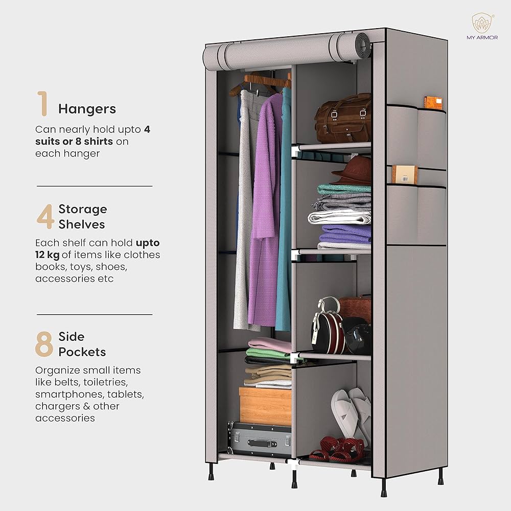 2-Door Foldable Closet Wardrobe – Portable Storage Organizer with Shelves (105x45x175cm, Random Color)