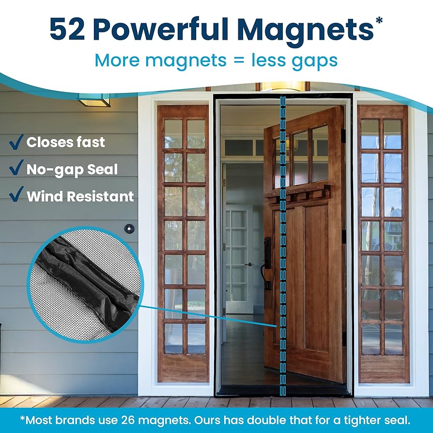 Hands-Free Retractable Magic Mesh Screen Door – Magnetic Closure, Easy to Install, Keeps Bugs Out