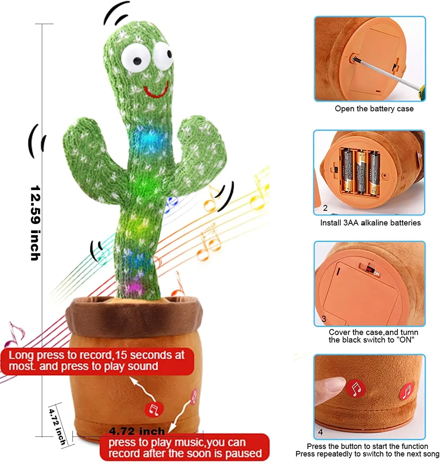 Rechargeable Dancing Cactus Toy for Kids – Talking, Singing, Shaking with Lights | Fun Birthday Gift (Box Included)