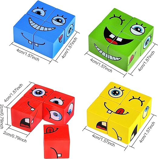 Fun Face Puzzle Cube Children Wooden Face Changing Cube Game