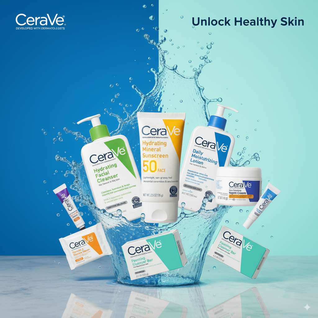 CeraVe Complete Skincare Set – Retinol Serum, Night Cream, Acne Cleanser & SPF 50 Sunscreen | Dermatologist-Developed Care for Healthy, Glowing Skin