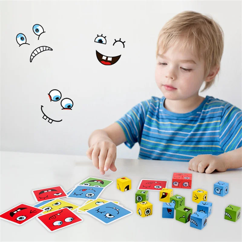 Fun Face Puzzle Cube Children Wooden Face Changing Cube Game