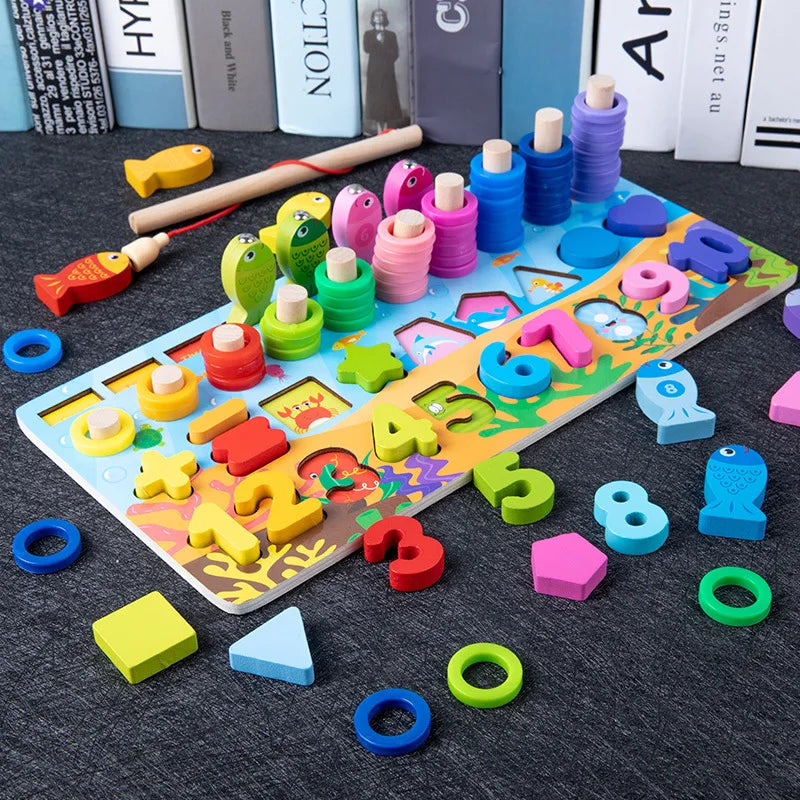 Wooden Puzzle Sorting Learning Board Toys | Abc, Numbers, Shapes, Abacus, Fish Picking Activity And Animals | Preschool Education Montessori Toys