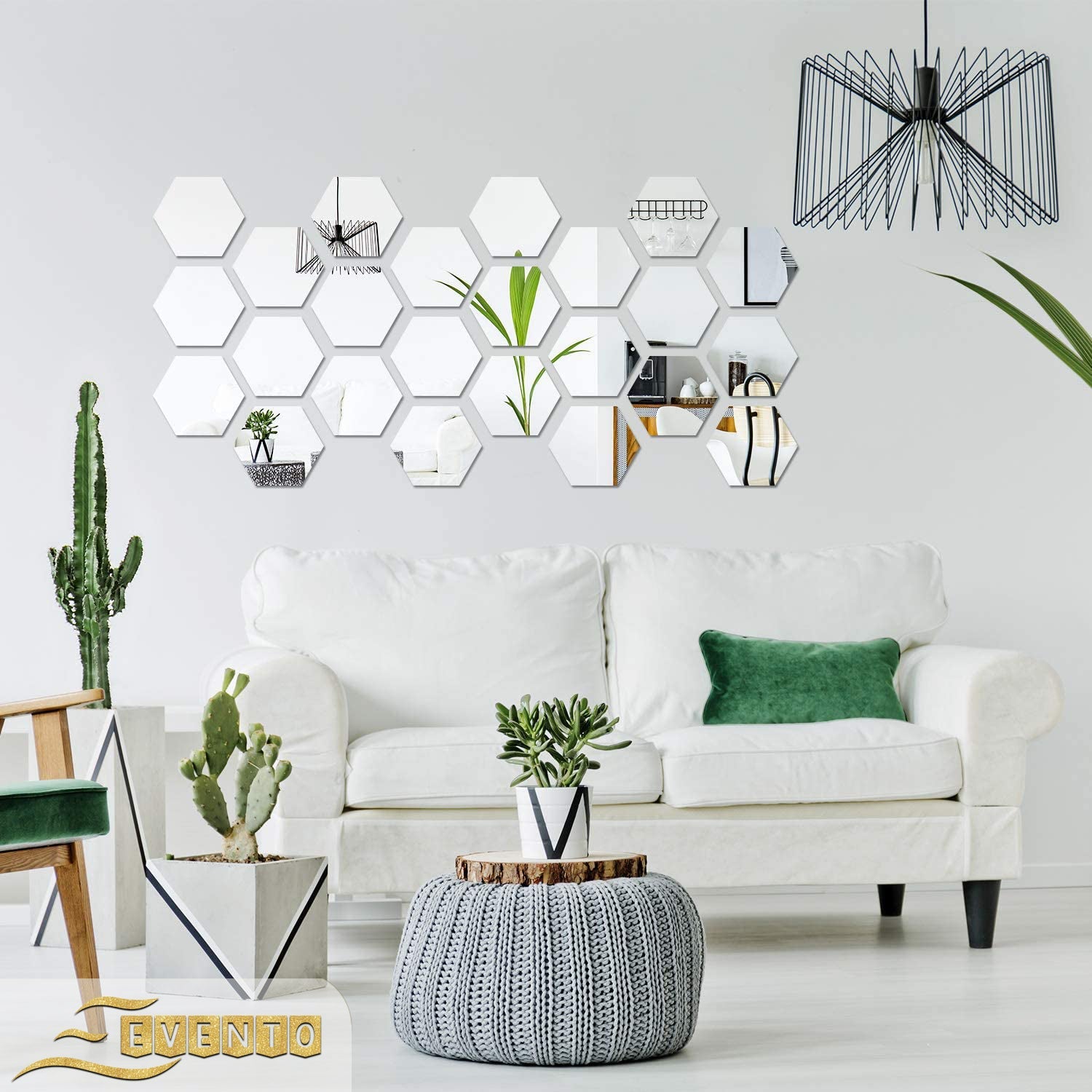 Hexagon Shape Acrylic Mirror Wall Stickers (19 Pc Set)