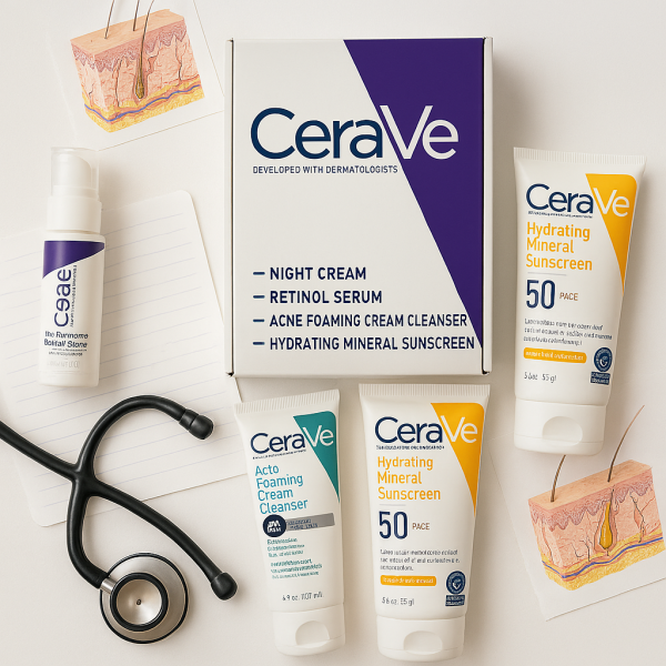 CeraVe Complete Skincare Set – Retinol Serum, Night Cream, Acne Cleanser & SPF 50 Sunscreen | Dermatologist-Developed Care for Healthy, Glowing Skin