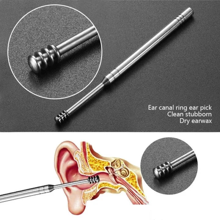 Ear Pick 6 Pcs With Storage Bag Dig Ear Wax Remover Cleaner Care Portable Travel Kit Cleaner Spoon.