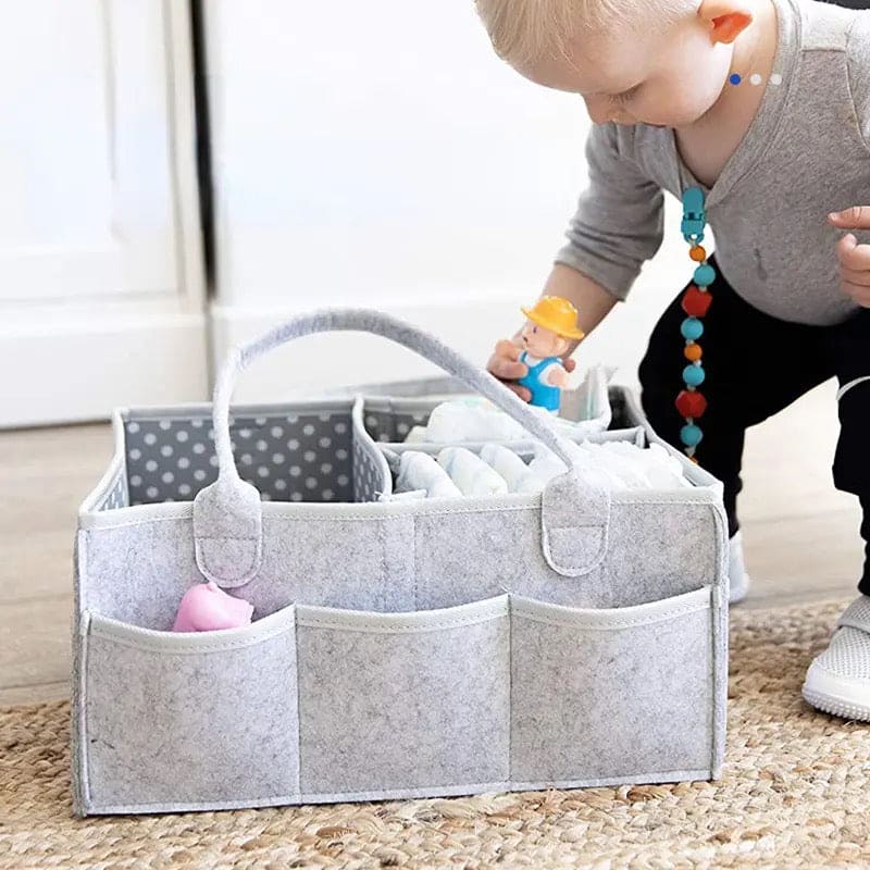 Foldable Baby Diaper Caddy Organizer – Portable Storage Basket – Essential Bag For Nursery, Changing Table And Car – Waterproof Liner Is Great For Storing Diapers, Bottles