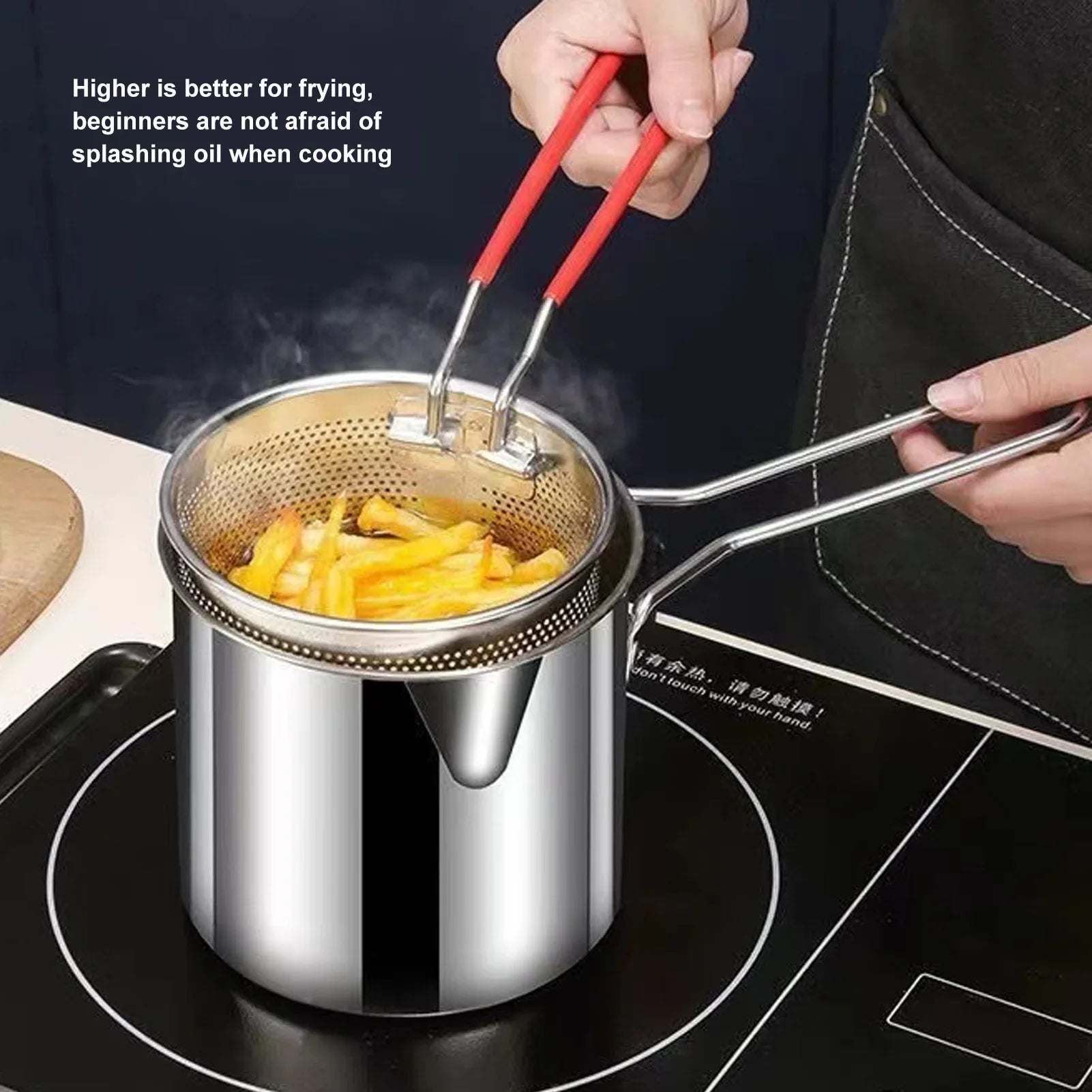 Stainless Steel Deep Fryer Pot with Strainer – Heavy-Duty 1200ml Oil Capacity Frying Pan for Home Kitchen