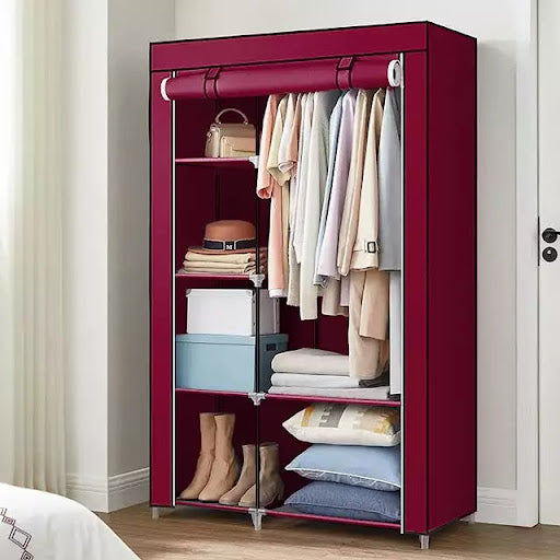 2-Door Foldable Closet Wardrobe – Portable Storage Organizer with Shelves (105x45x175cm, Random Color)