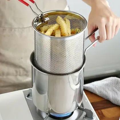 Stainless Steel Deep Fryer Pot with Strainer – Heavy-Duty 1200ml Oil Capacity Frying Pan for Home Kitchen